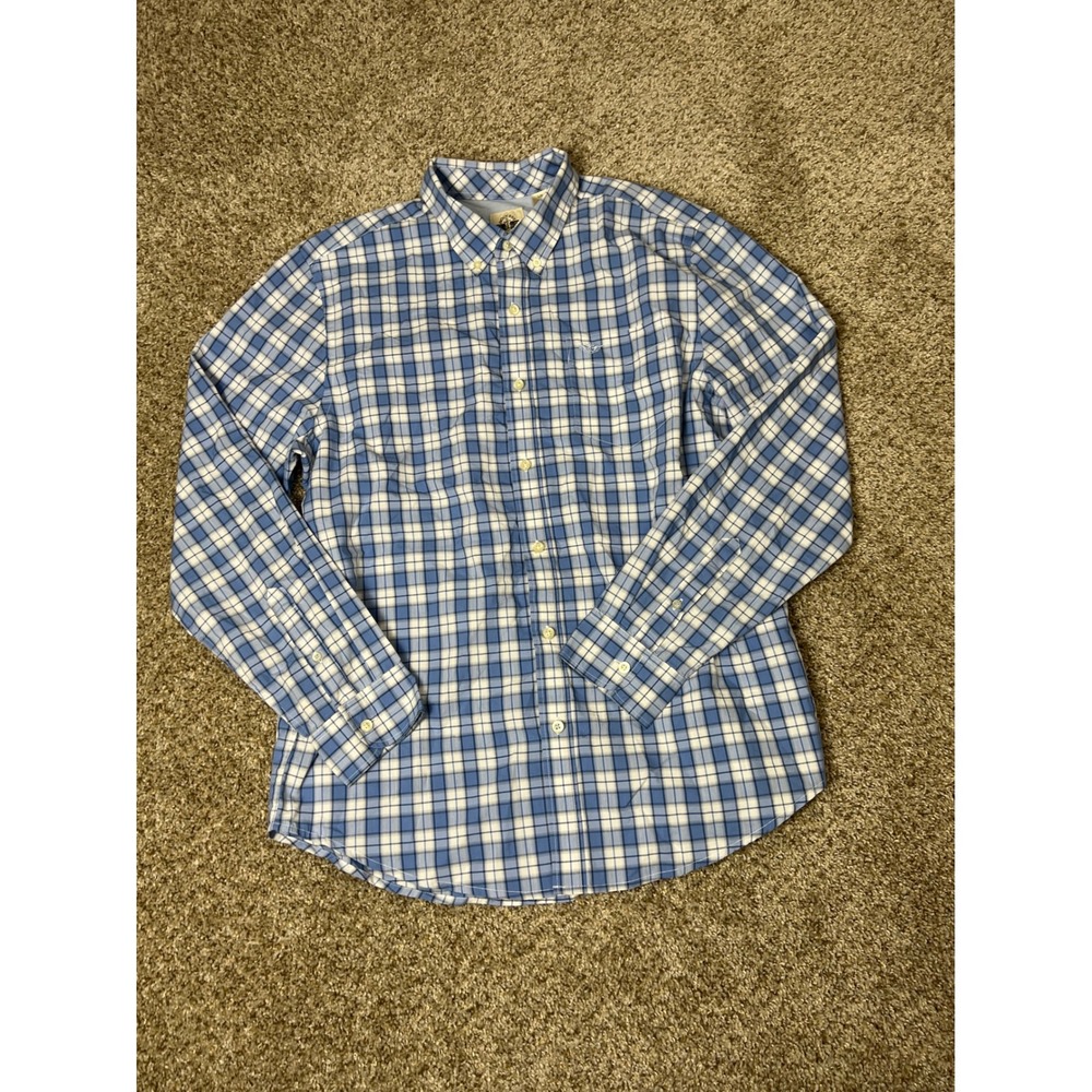 Dockers Mens Blue White Plaid Long Sleeve Button Down Shirt Classic Fit Large